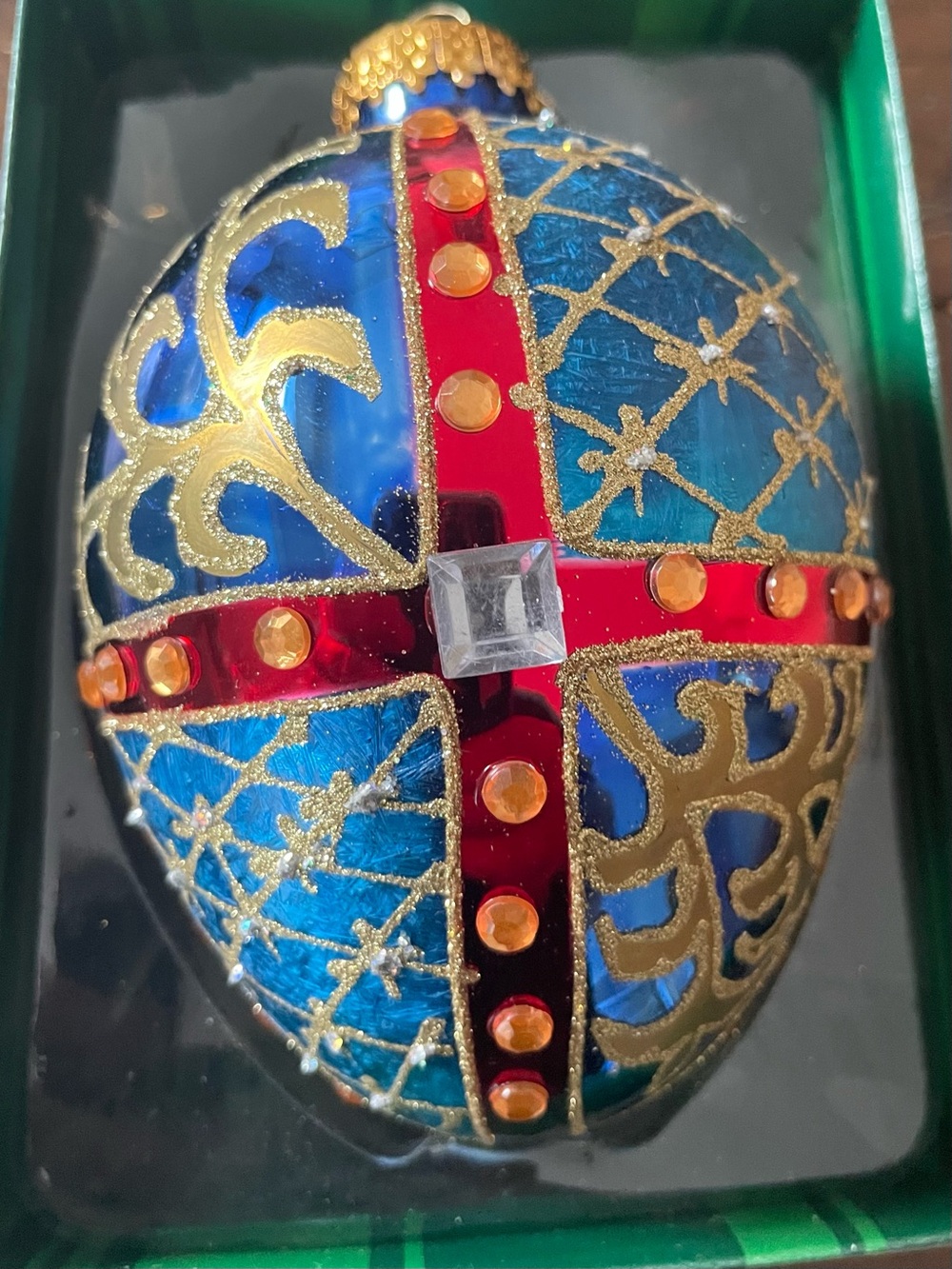 KURT S. ADLER 120MM FABREGE STYLE EUROPEAN GLASS JEWEL EGG Christmas ORNAMENT